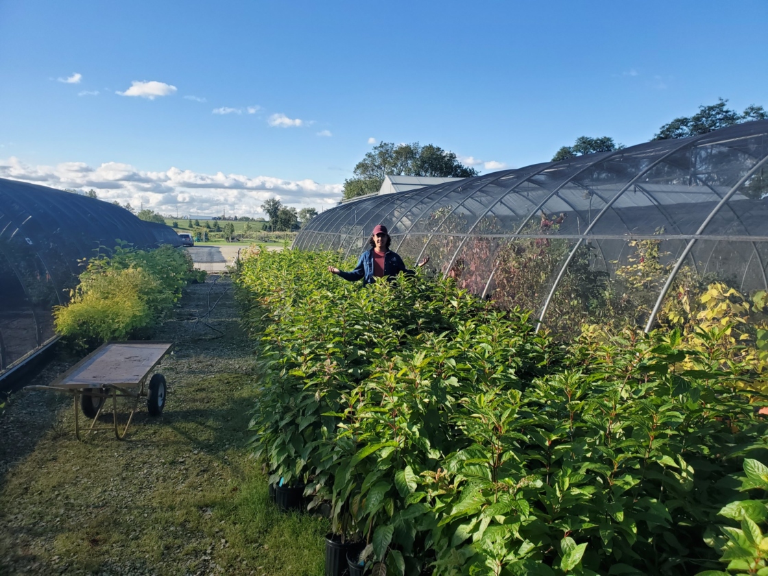 Staff posing at hoop house at Arbordale