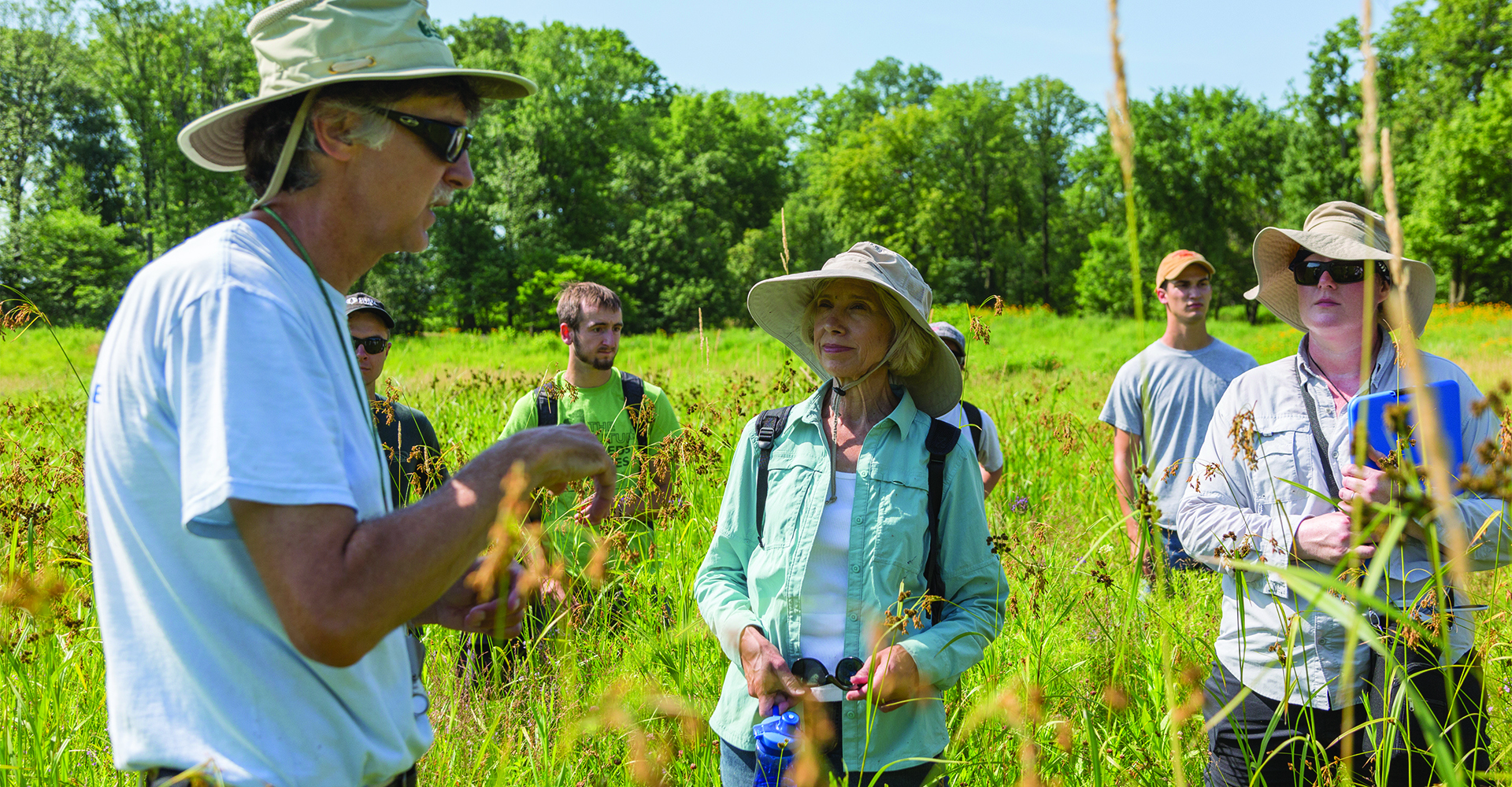 Wetland ecology class outside in summer