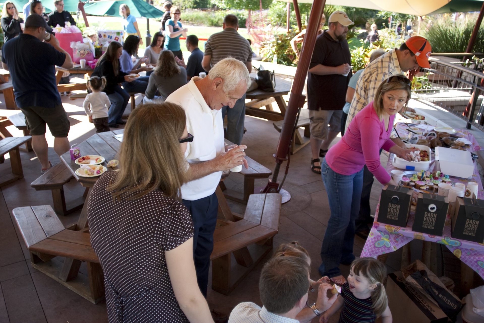 Group shot of a birthday party in the Children's Garden