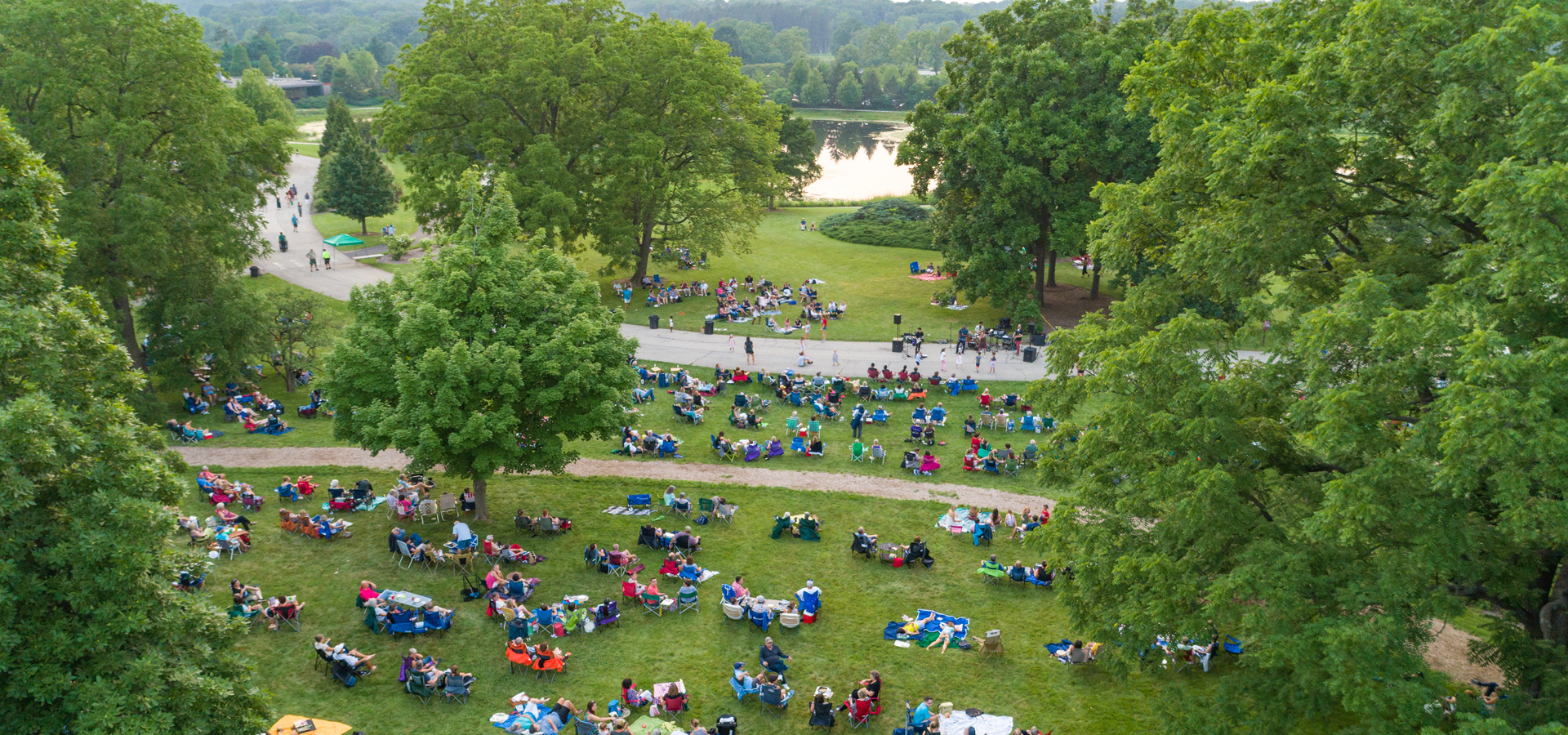 Arbor Evenings aerial photo showing large groups of people