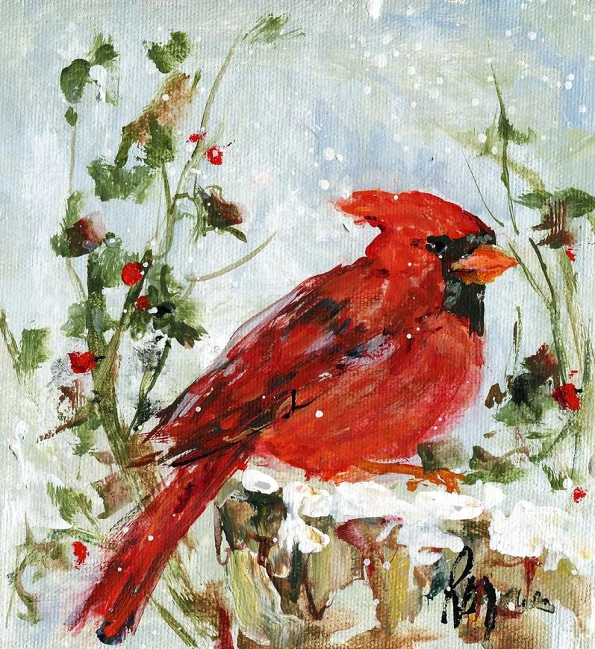 Painting of a red cardinal made by Rozanne Priebe