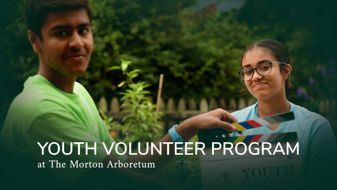 Two Youth Volunteers working on a video project with text reading