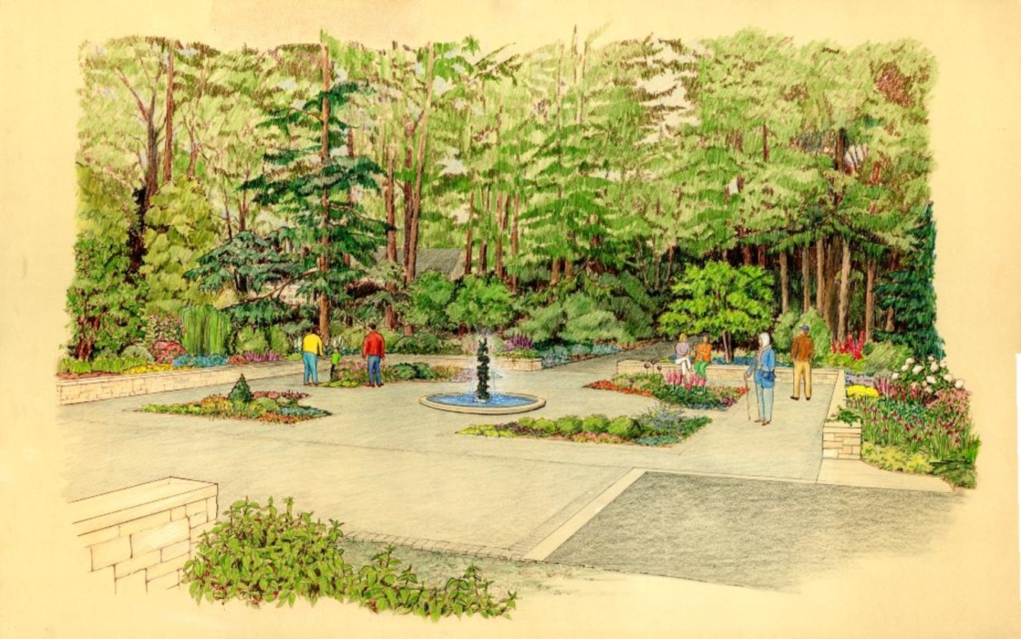 Concept drawing of the forecourt in front of the Thornhill Education Center.