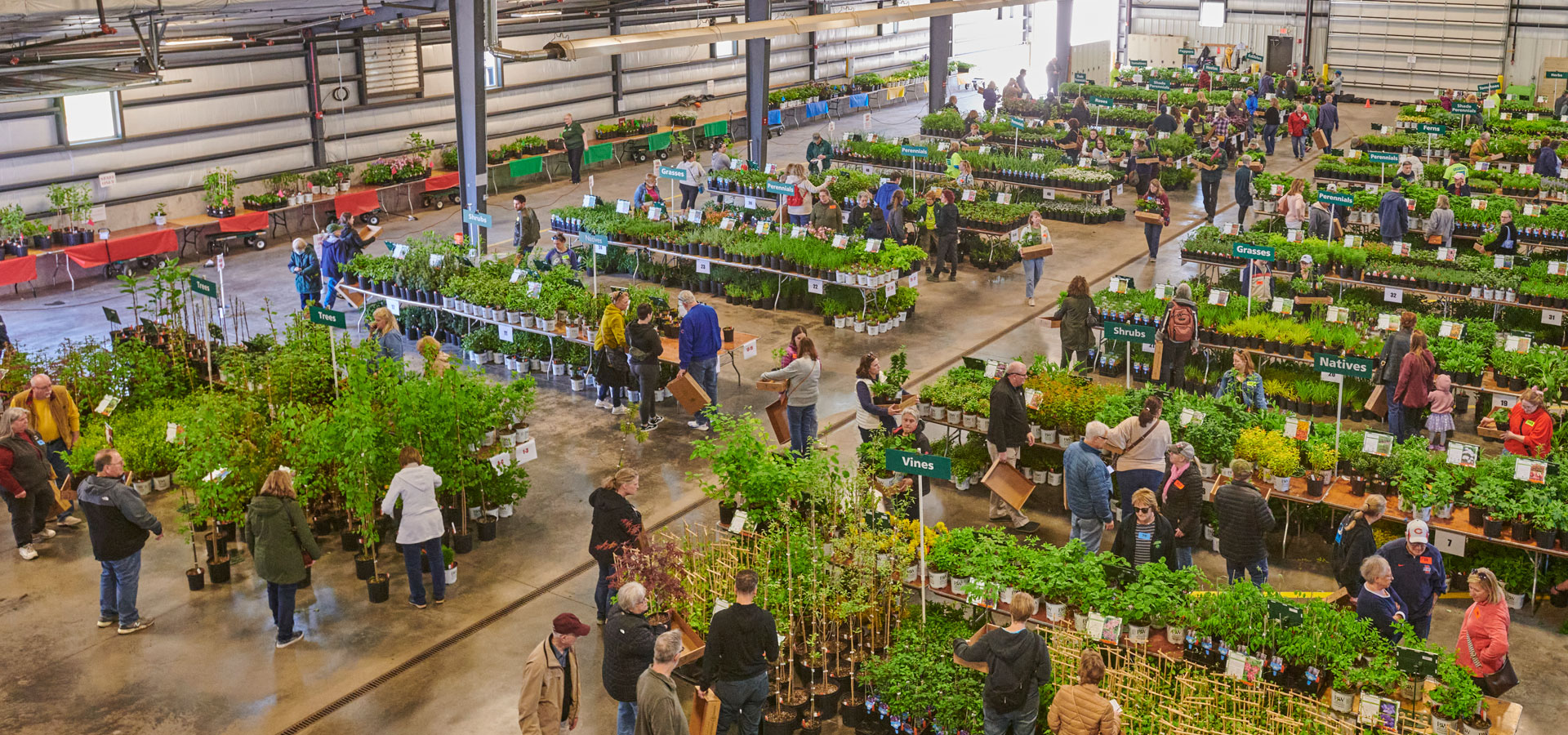Arbor Day plant sale showing a vast array of options for spring plantings