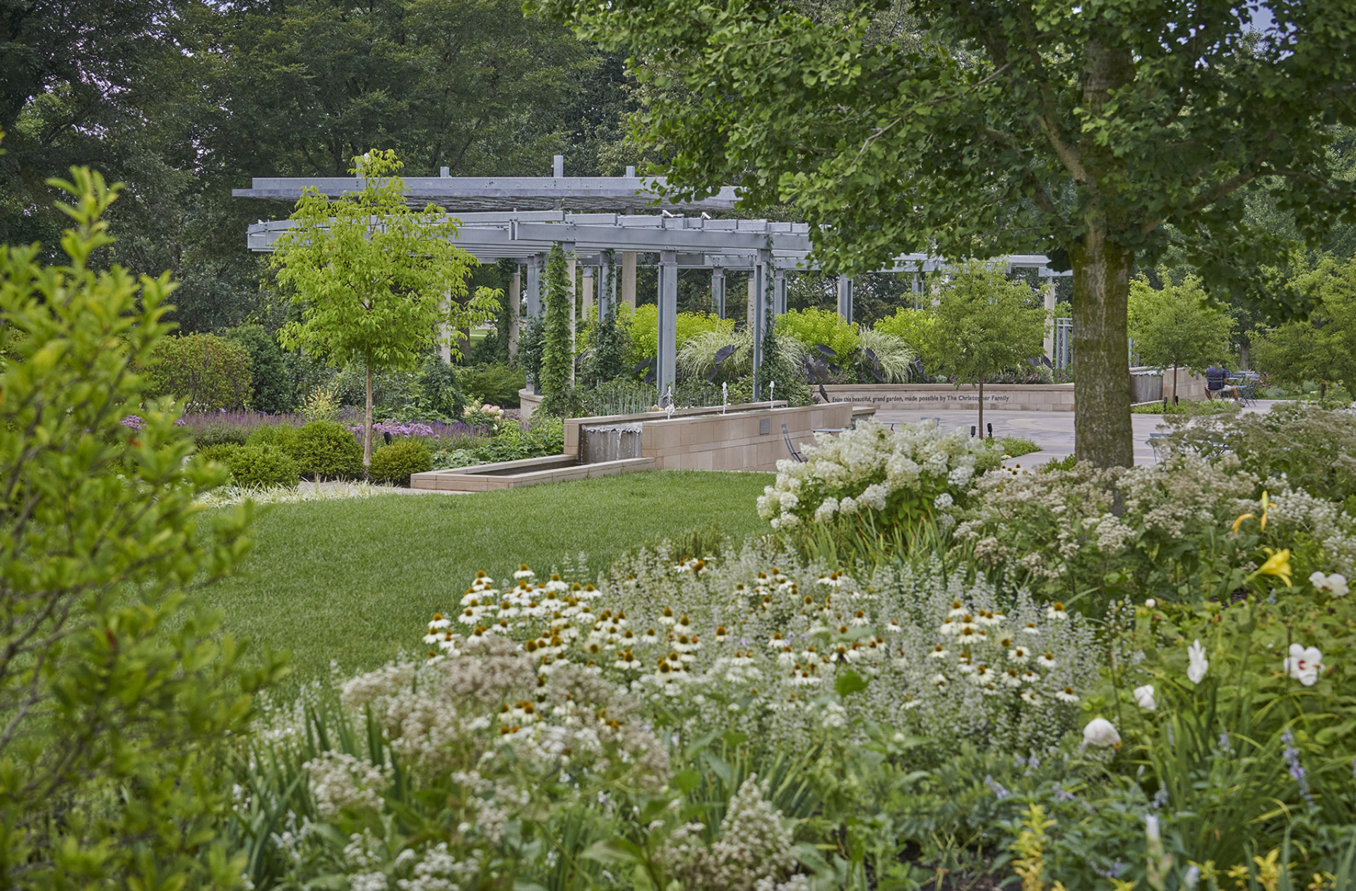Photography of The Gerard T Donnelly Grand Garden at The Morton Arboretum featuring the white garden room called The Celebration Garden