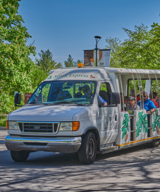 Photograph of the Acorn Express tram tours on the Arboretum's East Side