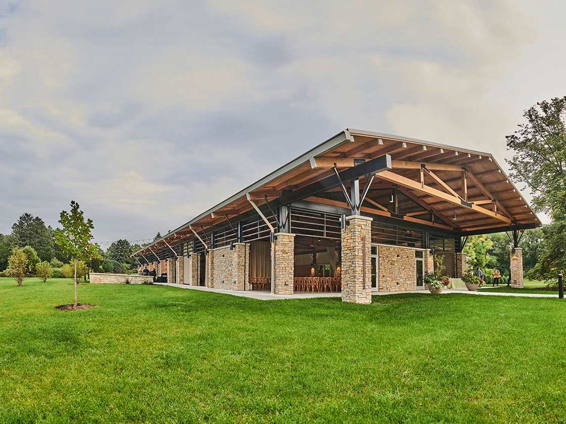 Photo of the Firefly Pavilion and surrounding landscape