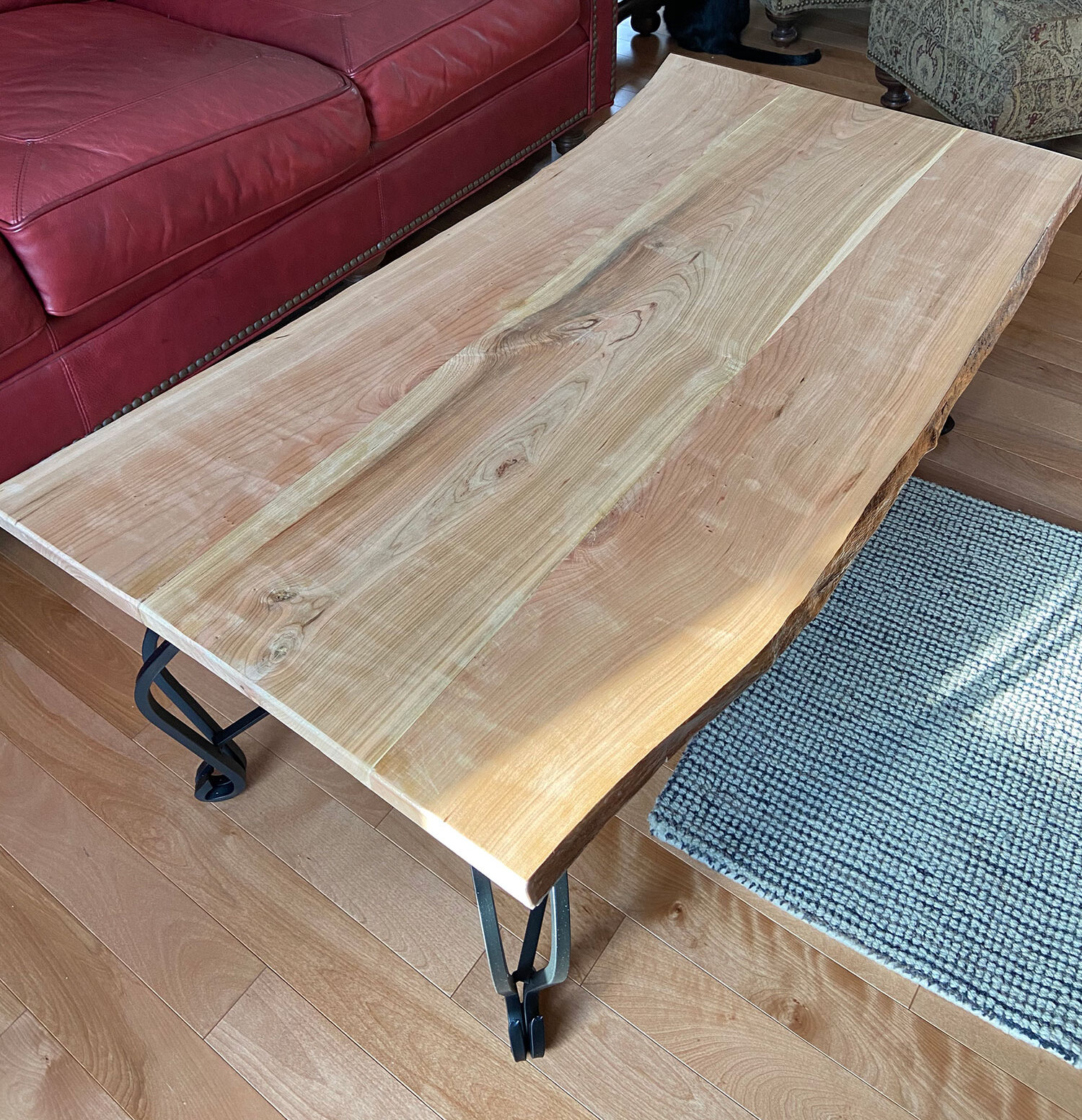 Black cherry coffee table with live edge