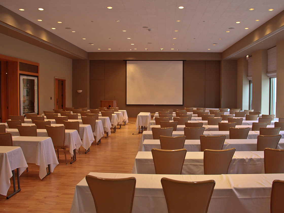 Photo of the Arbor Room set up for a presentation