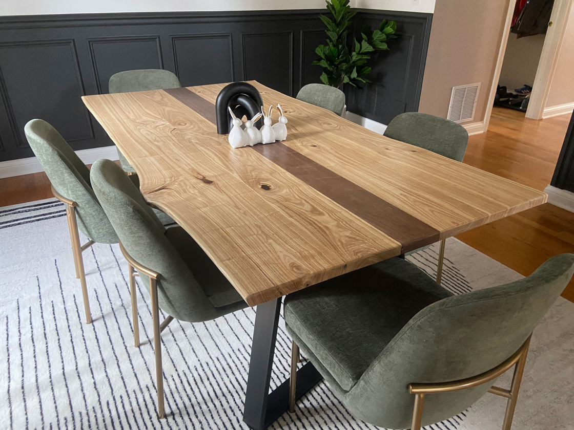 Two-tone dining table made from Arboretum wood slabs