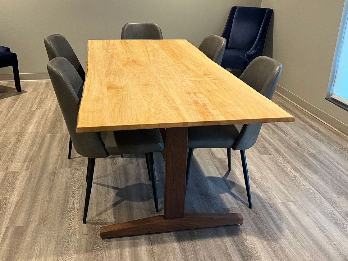Rectangular table made from sugar maple and black walnut