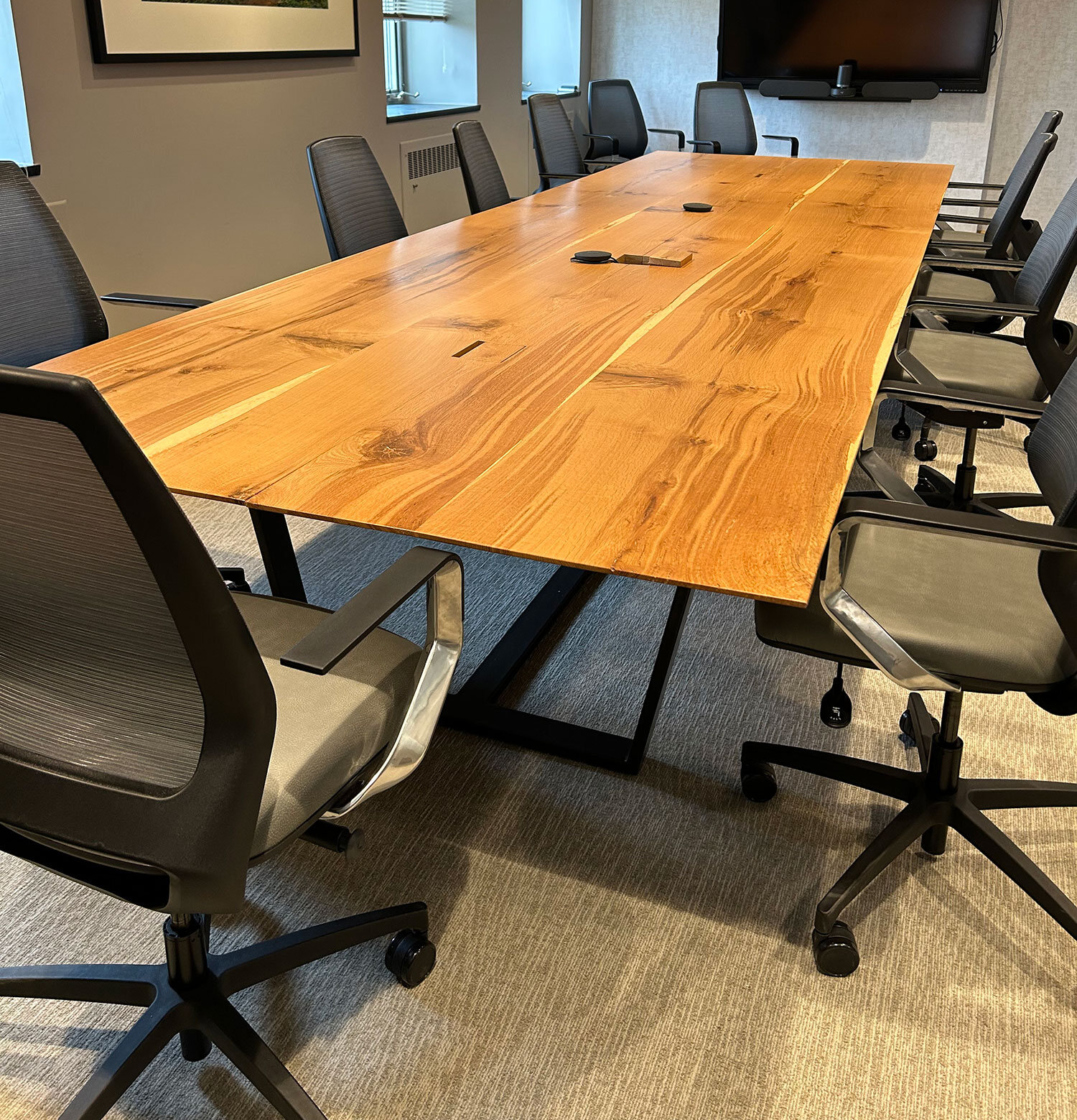 Conference room table made from white oak slabs
