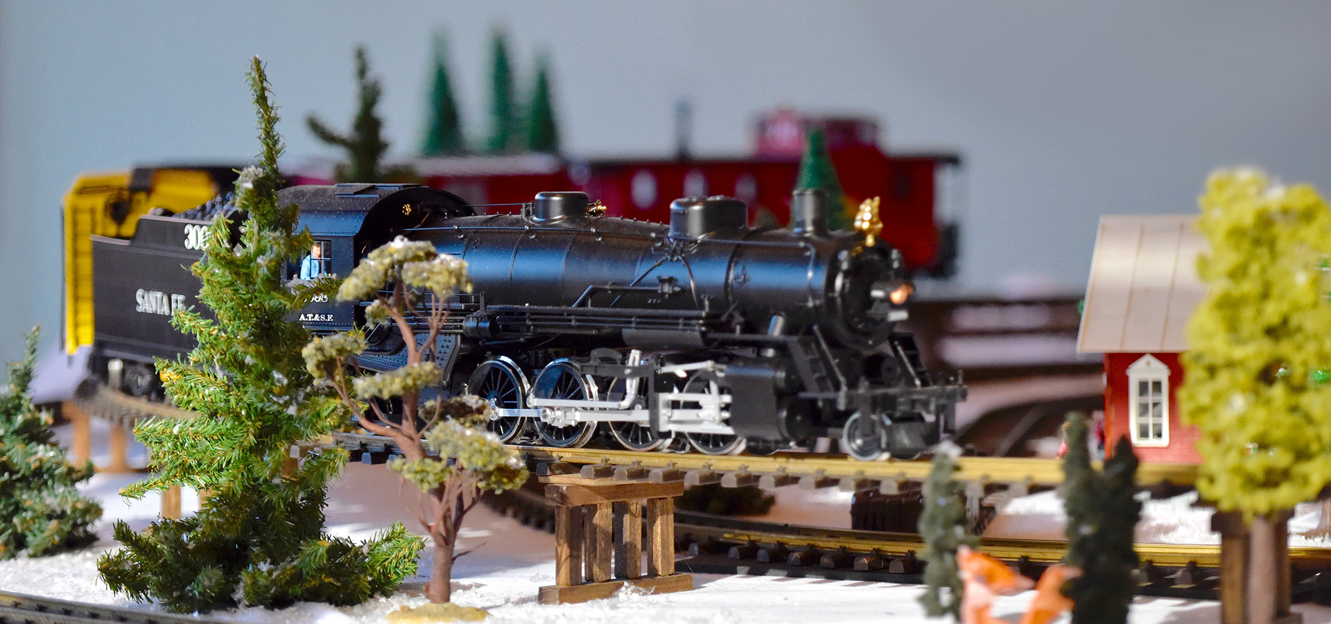 Close up photograph of a large-scale model train