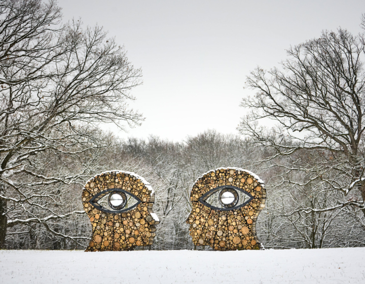 Of the Earth sculpture Oculus in winter landscape