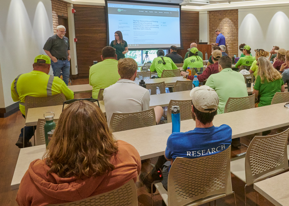 A group learns about trees in the Cudahy Room.