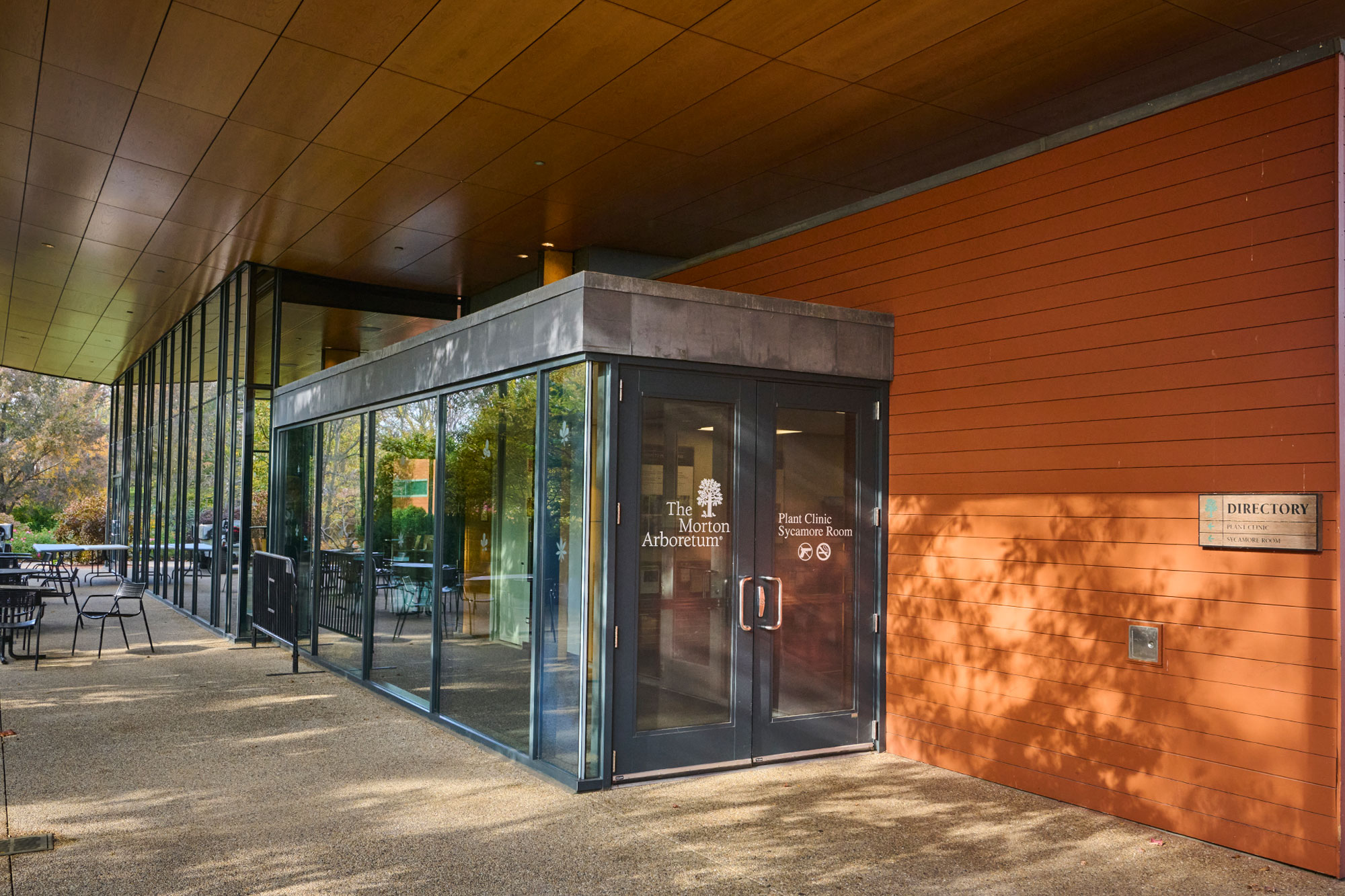 An outside view of the west pavilion next to the Visitor Center.
