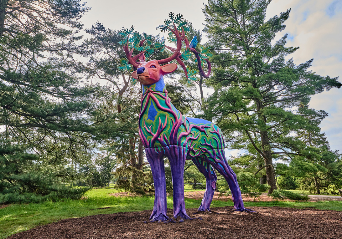 Generosity, a white tailed deer, is a sculpture in the Vivid Creatures exhibition