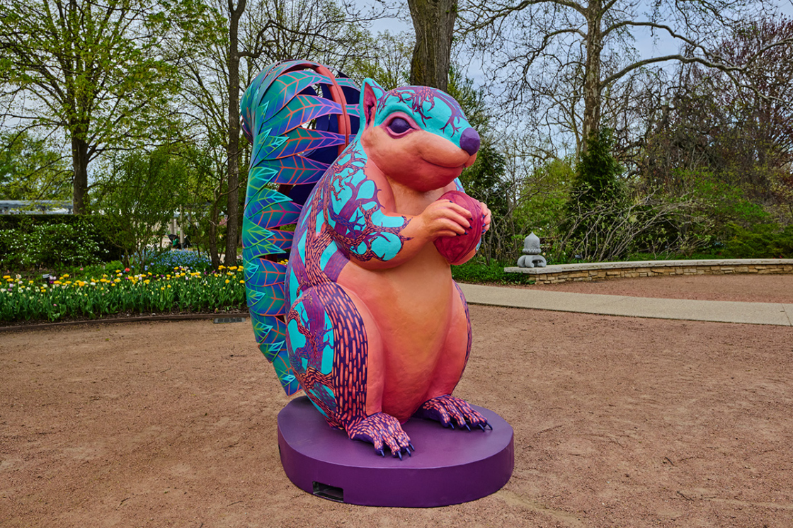 Scamp, a squirrel, is a sculpture in the Vivid Creatures exhibition