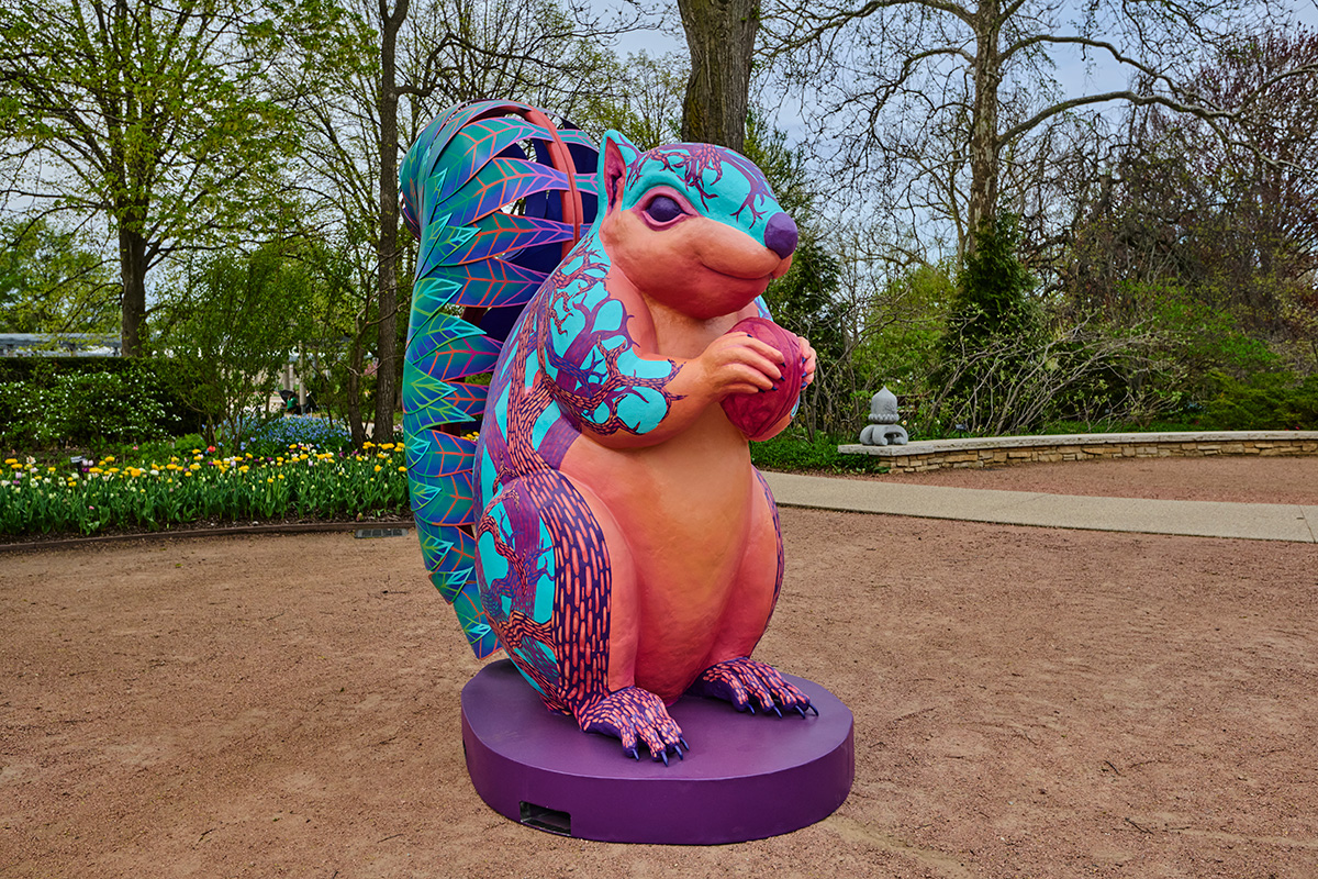 Scamp, a squirrel, is a sculpture in the Vivid Creatures exhibition