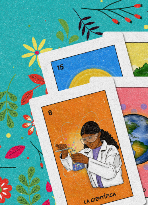Illustration of Loteria cards and natural motifs