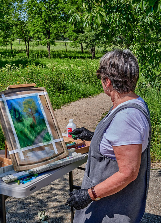Photograph of an artist painting in plein air at The Morton Arboretum