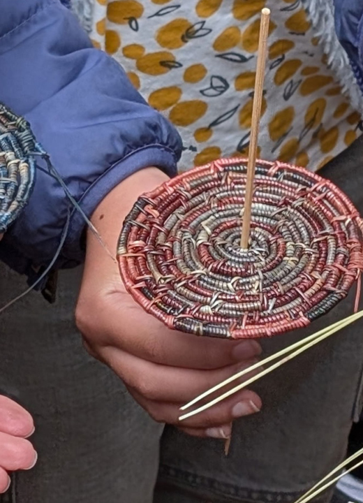 Photograph of pine needle weavings