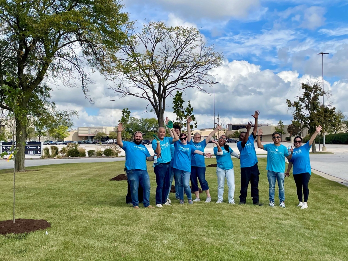 Photograph of tree planting participants at Fox Valley Mall