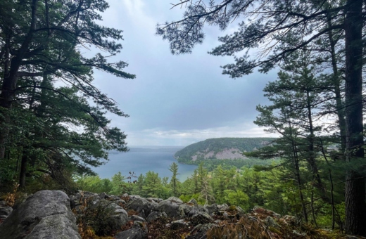 Photograph of a lake looking out from the top of Devil's Lake in Wisconsin