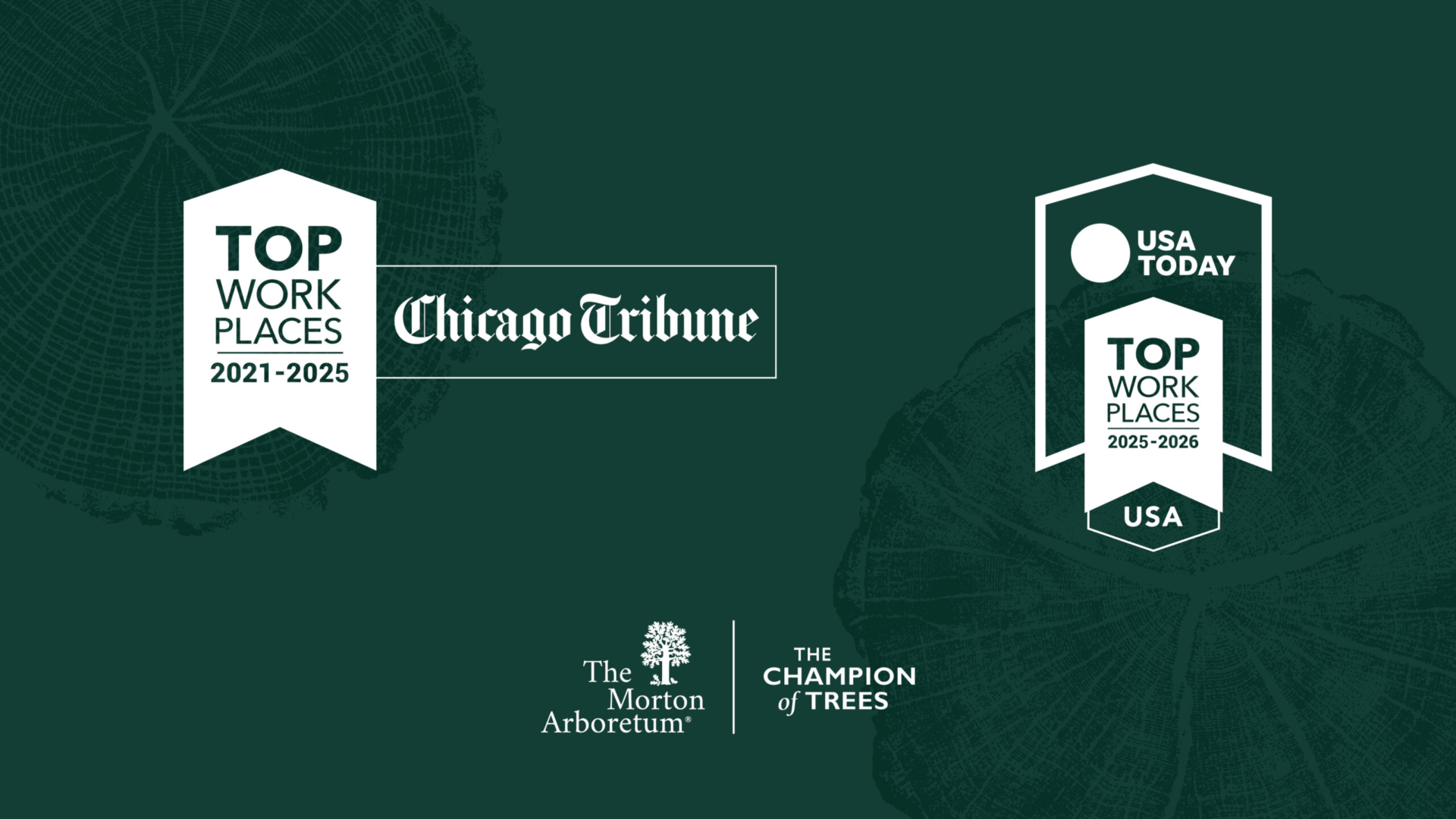 Graphic lock up showing the Top Work Places awards from the Chicago Tribune and USA Today