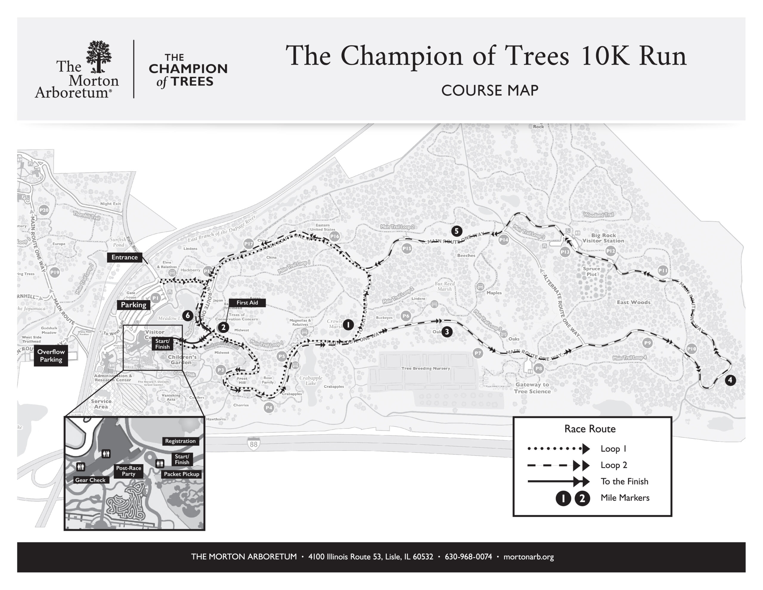 Illustrated map graphic of the Champion of Trees 10K race course