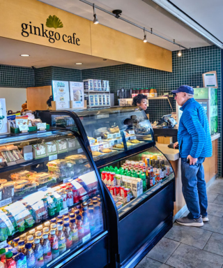 Photograph of the Ginkgo Cafe with display case and beverages at The Morton Arboretum