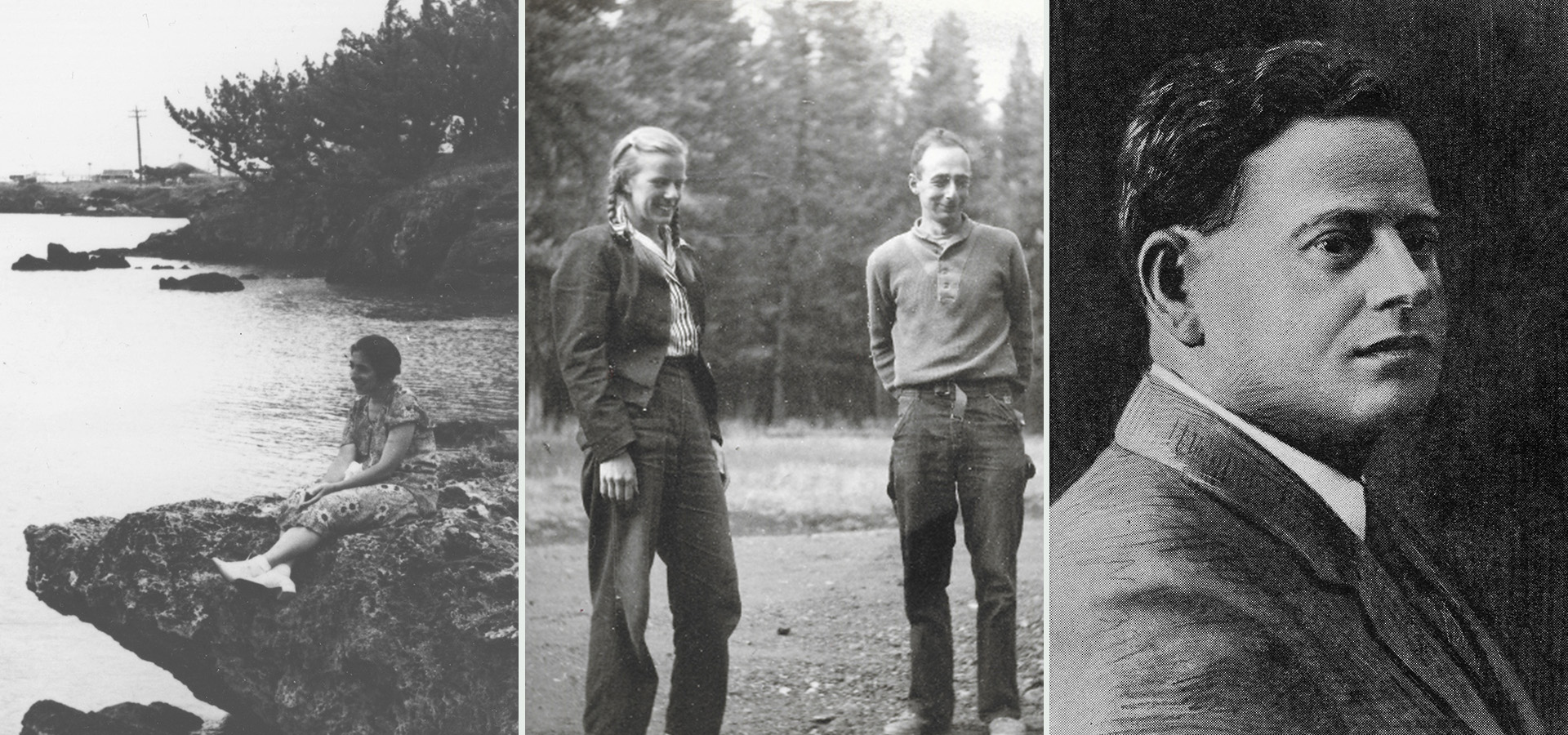 Three historical photographs paired together of jewish people exploring nature