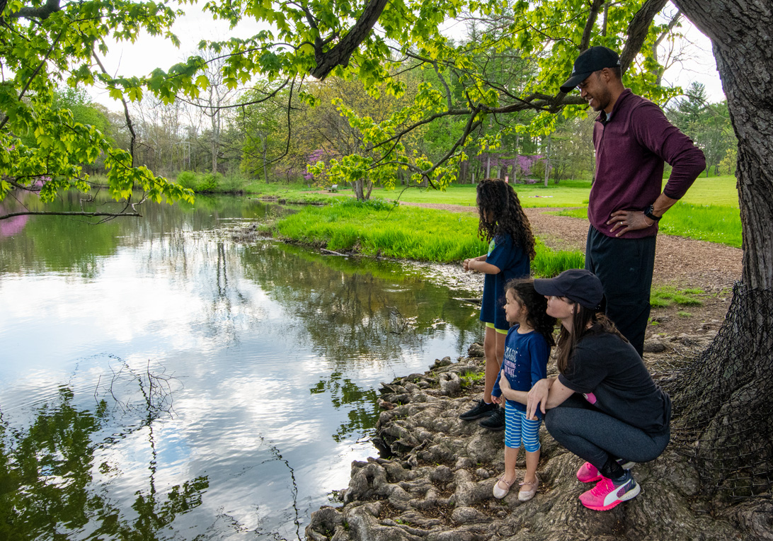 A family looks out over Lake Marmo to see what they can discover