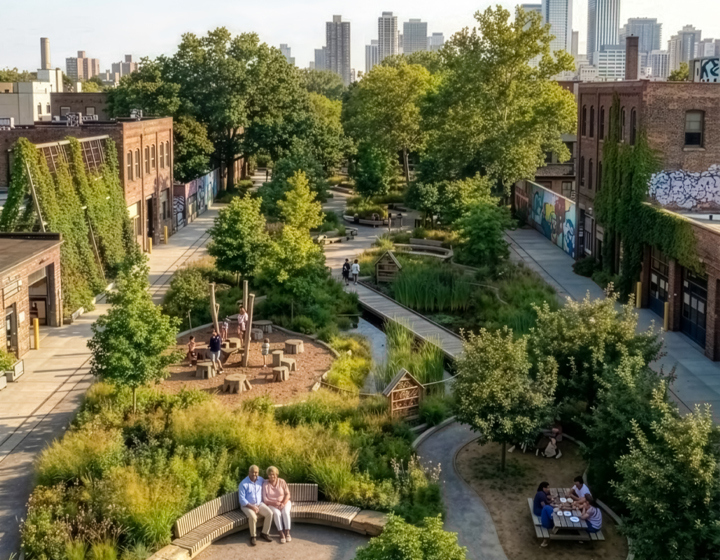 Rendering of a community greenspace in Chicago