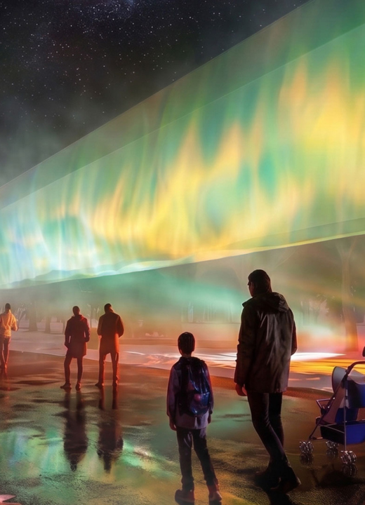 Guests walk under a new feature at Illumination