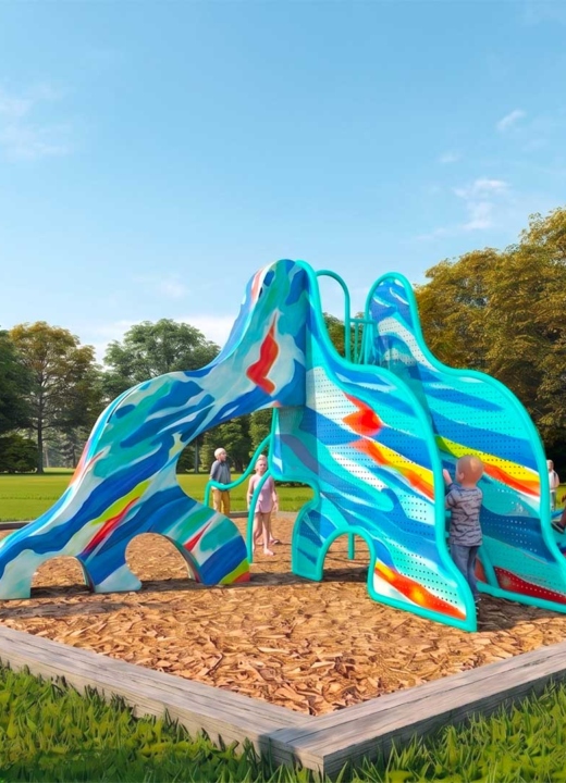 A new sculpture featuring a playground and kids playing