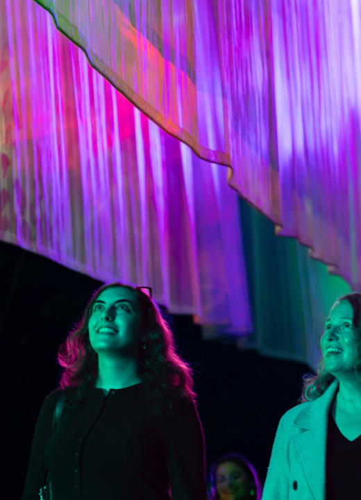 Guests walk next to the Northern Lights at Illumination