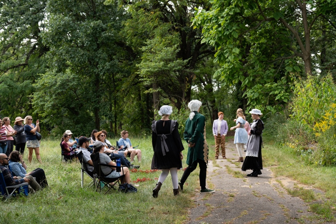 Actors in Wuthering Heights portray a scene for a crowd