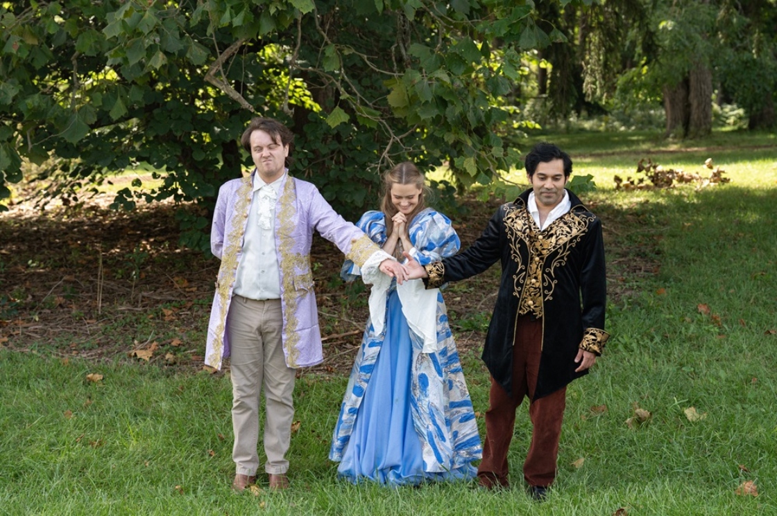Actors portraying characters in Wuthering Heights participate in a ceremony