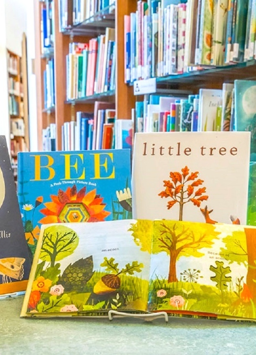 Children's book display in the Sterling Morton Library